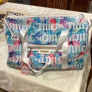 Juicy couture, blue multi Rosie weekender with tags, never used.